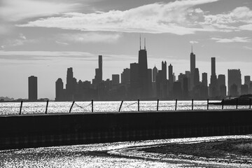 chicago skyline in black and white