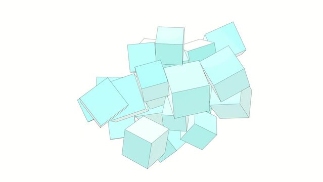 Weird 3D animation of blue color cubes shapes on a white background. Abstract animated background. Beautiful background animation for a website.