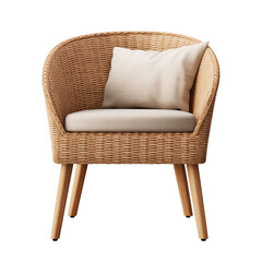 Wicker Chair. Scandinavian modern minimalist style. Transparent background, isolated image.