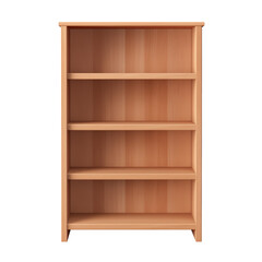 Empty Wooden Bookshelf. Scandinavian modern minimalist style. Transparent background, isolated image.