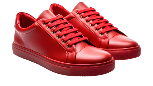 Pair of red leather shoes, red sneakers, isolated,  transparent PNG Background - Powered by Adobe