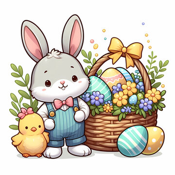 Easter Bunny Rabbit Egg basket clipart