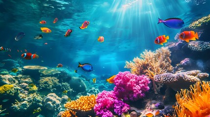 Fototapeta na wymiar Colorful reefs and fish image, public domain animal