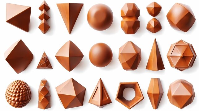 collection of realistic basic geometric 3d Shapes in top and front view. Three-dimensional objects, on an isolated white background.