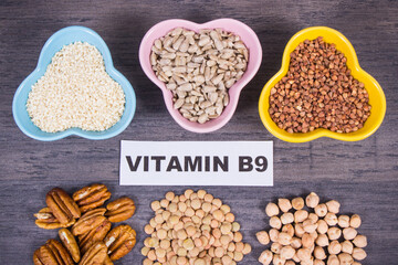 Healthy ingredients containing vitamin B9 and minerals. Nutritious eating