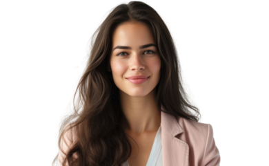 Portrait of businesswoman with long brunette hair on a transparent background