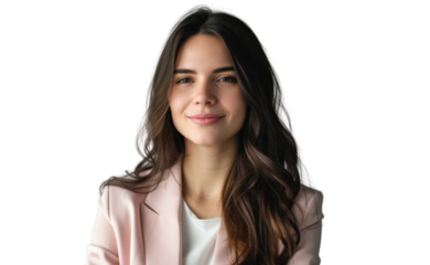 Portrait of businesswoman with long brunette hair on a transparent background