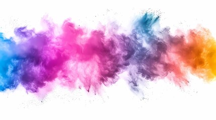 colorful rainbow holi paint color powder explosion isolated wide panoramic background, on isolated white background