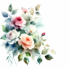 Fototapeta premium watercolor rose bouquet clipart