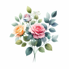 Fototapeta premium watercolor rose bouquet clipart