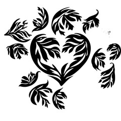 heart, love, valentine, vector, floral, ornament, illustration, decoration, shape, design, flower, wedding, symbol, pattern, card, art, pink, swirl, holiday, curl, day, element, tattoo, romance,