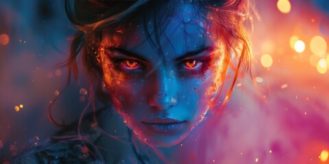 Artistic Depiction Of A Vibrant And Dynamic Video Game Character Design. Сoncept Abstract Surreal Landscapes, Nature-Inspired Artwork, Portraits In Mixed Media, Contemporary Street Art