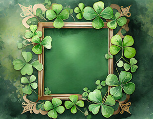 Brauner Bilderrahmen mit Gl&uuml;cks Klee Bl&auml;tter und Platz f&uuml;r text