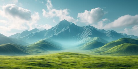 Breathtaking 3D Render Captures Serene Asian Landscape With Majestic Hills. Сoncept Nature Photography, Landscape Art, Asian Scenic Beauty, Tranquil Serenity, Majestic Hills - obrazy, fototapety, plakaty
