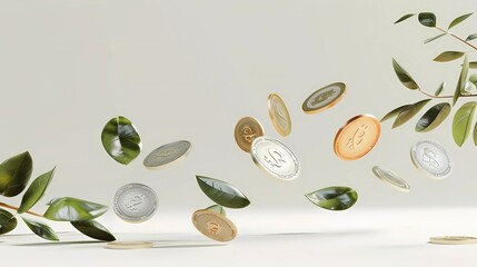 floating coin money on isolated white background