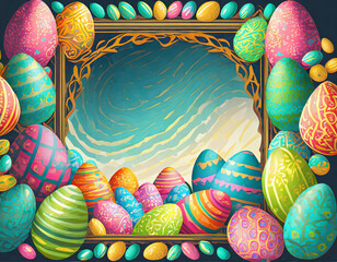 Bilder Rahmen mit bunten Eiern, Ostereier und Platz f&uuml;r Text 