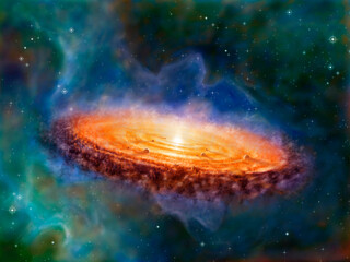 Die Staubscheibe eines entstehenden Sonnensystems, die protoplanetare Scheibe. - obrazy, fototapety, plakaty