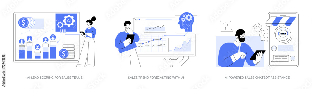 Wall mural artificial intelligence in sales abstract concept vector illustrations.