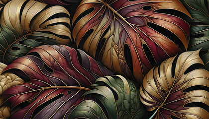 Luxury Monstera tropical foliage pattern illustration design