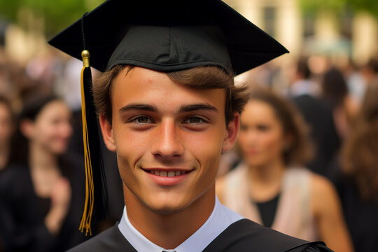 Created with generative ai portrait of intelligent happy male student on graduation ceremony