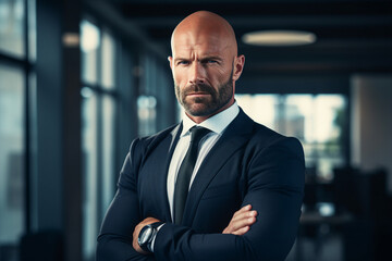 Fototapeta premium Portrait photo of a confident serious senior man strict angry boss made with generative AI