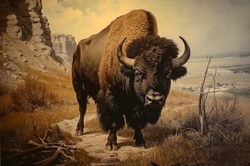 Early American buffalo picture - obrazy, fototapety, plakaty