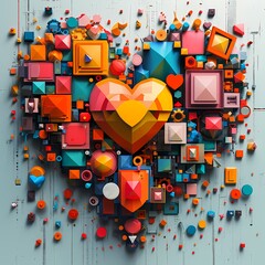 An imaginative heart built with vibrant lego blocks, representing the beauty and diversity of love in all its colorful forms