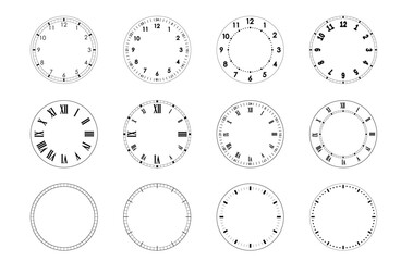 Mechanical clock faces, bezel. Blank measuring circle scale with divisions. Circles of clock faces for time PNG