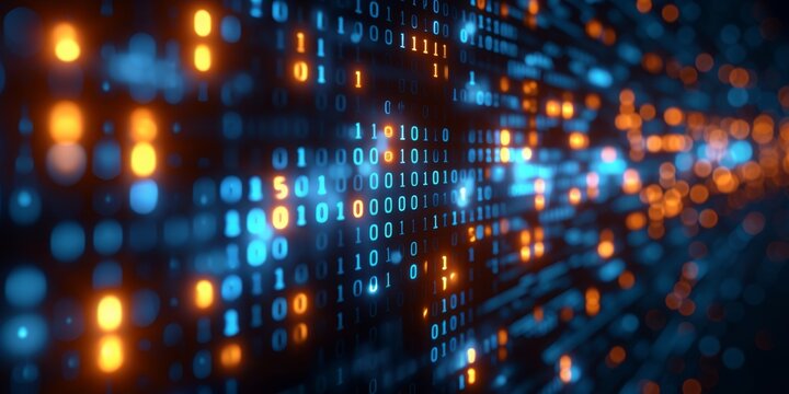 Digital Data Stream: A Vivid Display of Binary Code Illustrating the Flow of Information in the Realm of Cyber Technology, Generative AI