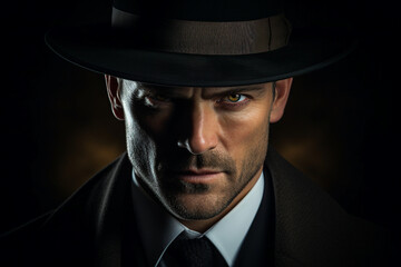 Old fashioned detective or mafia man woman in retro style hat Generative AI picture portrait