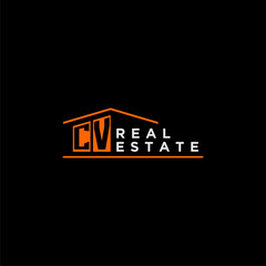 CV letter roof shape logo for real estate with house icon design