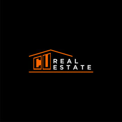 CU letter roof shape logo for real estate with house icon design