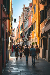 street in the old town. Venice, Venetian street. Old European city. Small village. Italy, France, Prague, Poland. Spanish or Spain town. Summer, old city district