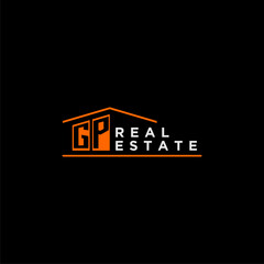 GP letter roof shape logo for real estate with house icon design