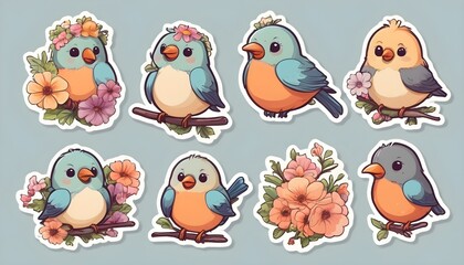 Cute little birds whit flowers