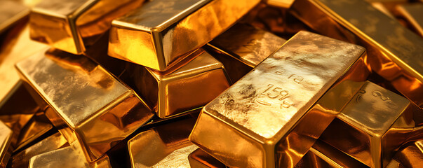 a bunch of gold bars piled up together in