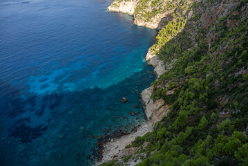 Fototapeta premium Wild cliffs of the western Zakynthos. Viewpoint of Cliffs of Kambi in Zakinthos Greece Island. Beautiful cliff coast on greek island.