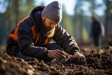 A person checks the soil before planting plants. - obrazy, fototapety, plakaty