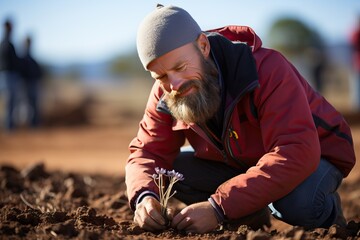 A person checks the soil before planting plants. - obrazy, fototapety, plakaty