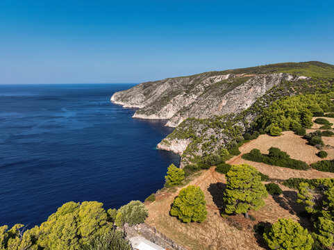 Wild cliffs of the western Zakynthos. Viewpoint of Cliffs of Kambi in Zakinthos Greece Island. Beautiful cliff coast on greek island.