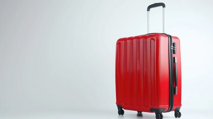 Red suitcase isolated on white background. Travel concept