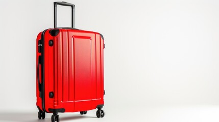 Red suitcase isolated on white background. Travel concept