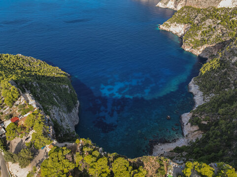 Wild cliffs of the western Zakynthos. Viewpoint of Cliffs of Kambi in Zakinthos Greece Island. Beautiful cliff coast on greek island.