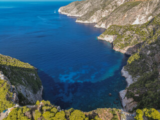 Wild cliffs of the western Zakynthos. Viewpoint of Cliffs of Kambi in Zakinthos Greece Island. Beautiful cliff coast on greek island.