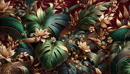 Obraz premium Luxury Monstera tropical foliage pattern illustration design