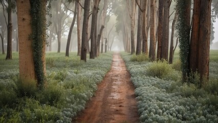 Obraz premium treelined pathway, eucalyptus grove, wedding backdrop, maternity backdrop, photography backdrop, pathway, 
