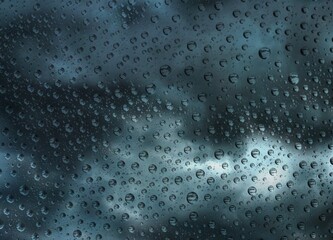 Rainy sky bad weather behind window glass..