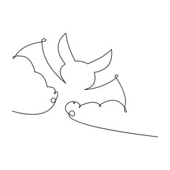 Bat Bird Continuous one line art outline vector illustration and tattoo design
