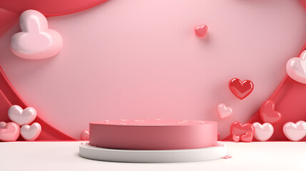 Podium background with 3d realistic pink heart gift box bubble speech pastel romantic design,,
3D Realistic Pink Heart Gift Box with Bubble Speech Background
