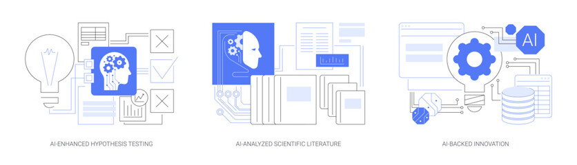 AI in Scientific Research and Development abstract concept vector illustrations.